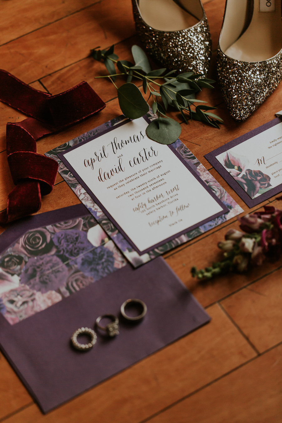 Deep Purple Eggplant Floral Wedding Invitation Suite | Tampa Bay Stationery Shop URBANcoast