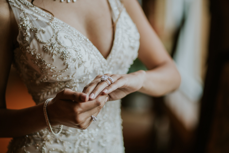Deep V-Neck Plunging Neckline Wedding Dress with Beading | Tampa Bay Wedding Photographer Brandi Image Photography