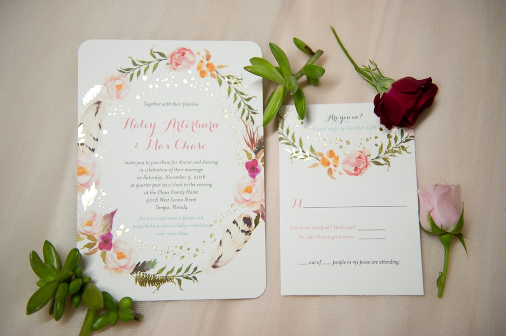 Floral and Gold Foil Wedding Invitation Suite