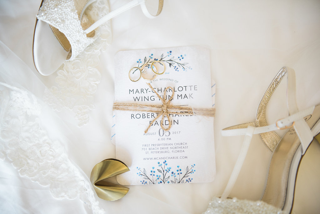 Blue Spring Nature Inspired Wedding Invitations with Twine