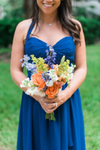 Bold Blue Sweetheart Bridesmaid Dresses with Orange and Blue Wedding Bouquet | Tampa Bay Wedding Photographer Kera Photography