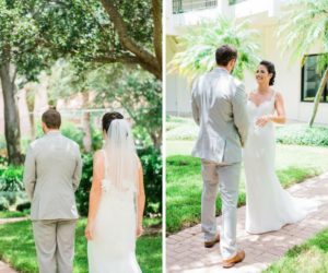 Bride and Groom First Look Portrait in Wedding Enzoani Dress | Tampa Bay Wedding Photographer Kera Photography