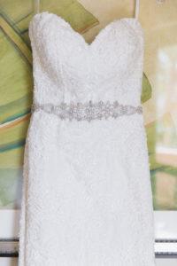 Silver Jewel Belted Sweetheart A Line White Lace Wedding Dress