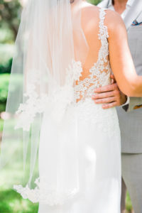 Bridal Portrait in Lace Low Cut Back Wedding Enzoani Dress and Veil | Tampa Bay Wedding Photographer Kera Photography