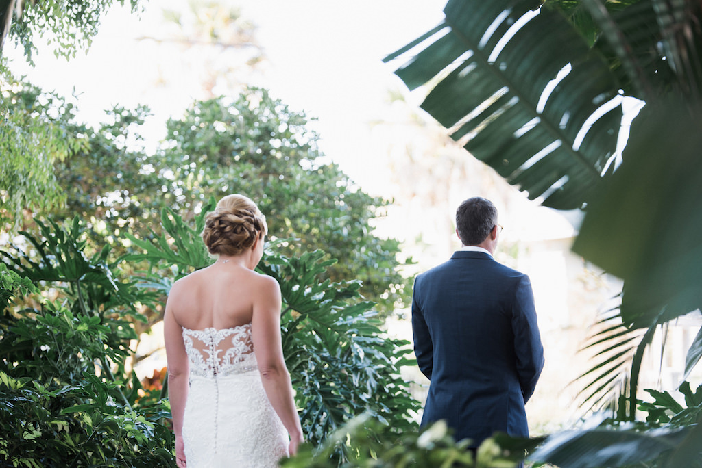 Outdoor Garden First Look Portrait | Tampa Bay Wedding