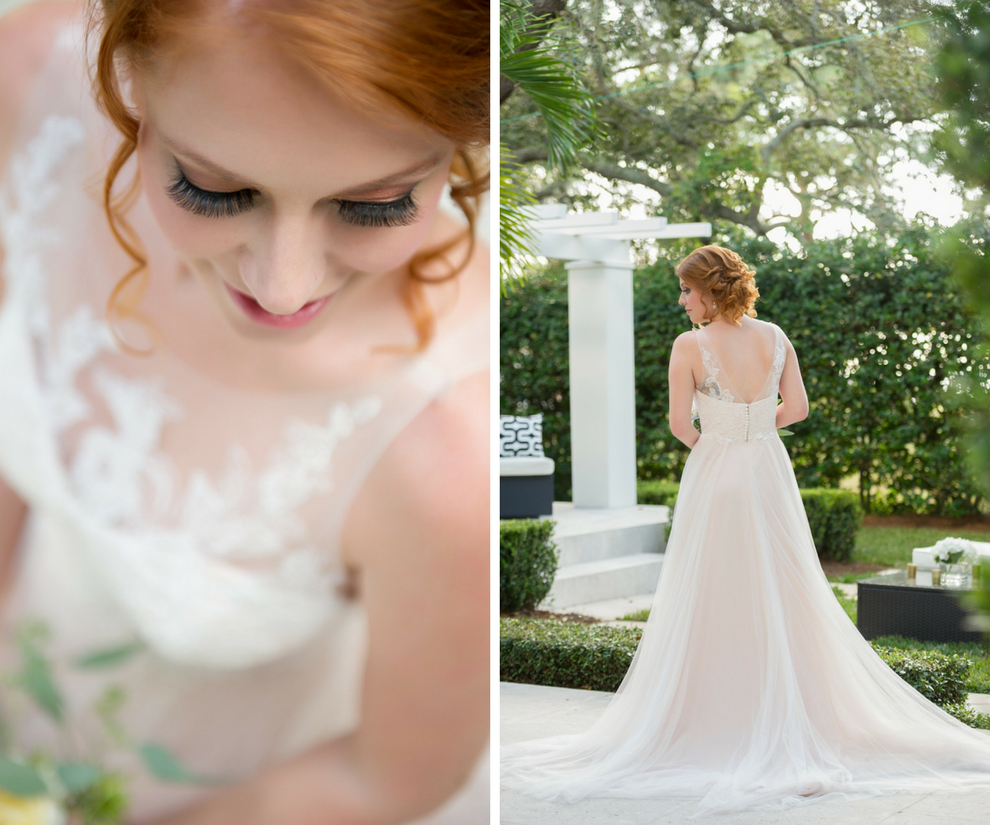 Outdoor Garden Bridal Portrait in Lace Princess Blush Wedding Dress | Tampa Bay Wedding Photographer Andi Diamond Photography | Hair and Makeup Michele Renee The Studio