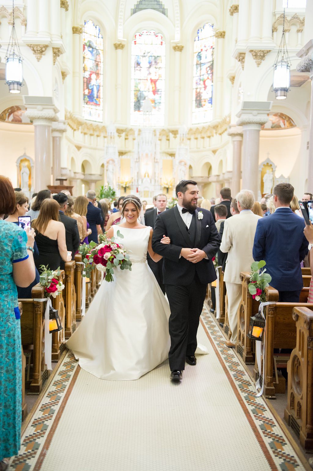 Traditional Wedding Ceremony Bridal Aisle Portrait | Downtown Tampa Wedding Ceremony Venue Sacred Heart Catholic Church | Photographer Andi Diamond Photography