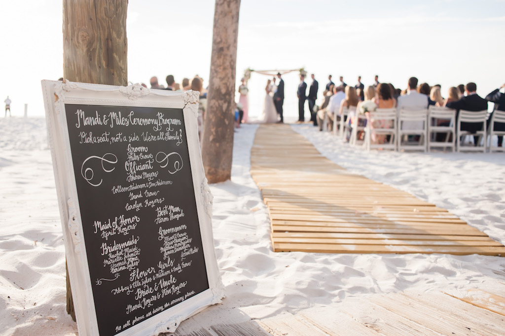 Boho Florida Beach Wedding Ceremony Handwritten Chalkboard Wedding Sign | Destination Hotel Wedding Venue Hilton Clearwater Beach