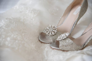 Open Toe Silver Sparkle Wedding Shoes with Floral Rhinestone | Tampa Bay Wedding