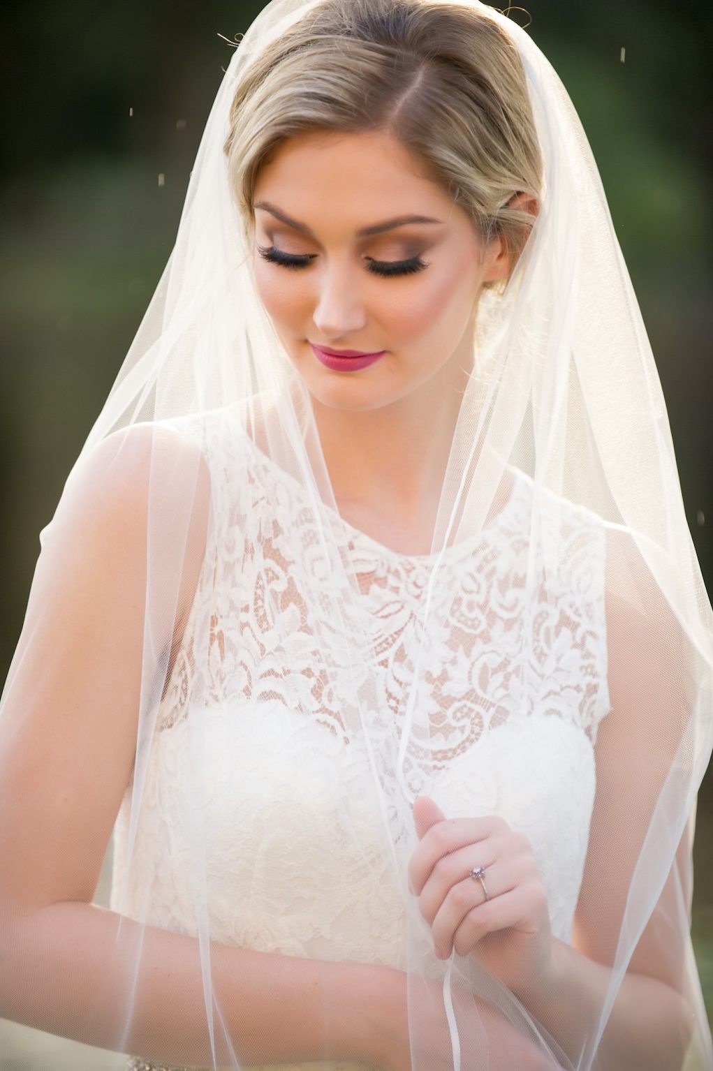 Elegant Traditional Outdoor Garden Bridal Portrait with Veil and White Lace Illusion Wedding Dress | Tampa Bay Wedding Hair and Makeup by Michele Renee the Studio | Tampa, FL Wedding Photographer Andi Diamond Photography | Downtown Tampa Bridal Boutique The Bride Tampa
