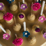 Gold, Purple, Pink, Navy Flower Cake Pops on Gold Cake Stand | Tampa Bay Wedding Desserts Sweetly Dipped Confections