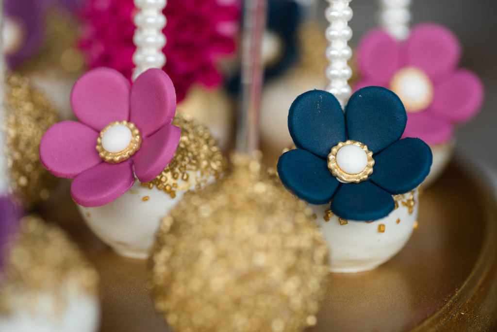 Gold, Purple, Pink, Navy Flower Cake Pops | Tampa Bay Wedding Desserts Sweetly Dipped Confections