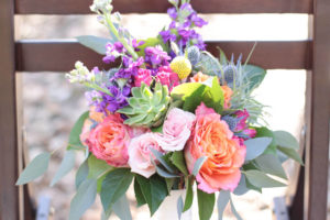Peach Rose, Purple and Yellow Floral, Succulent and Greenery Wedding Bouquet