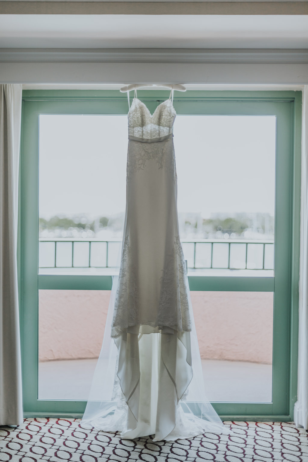 Wtoo by Watters A Line Wedding Dress on Hanger | Bridal Getting Ready Accommodations St Pete Historic Hotel Wedding Venue The Vinoy Renaissance