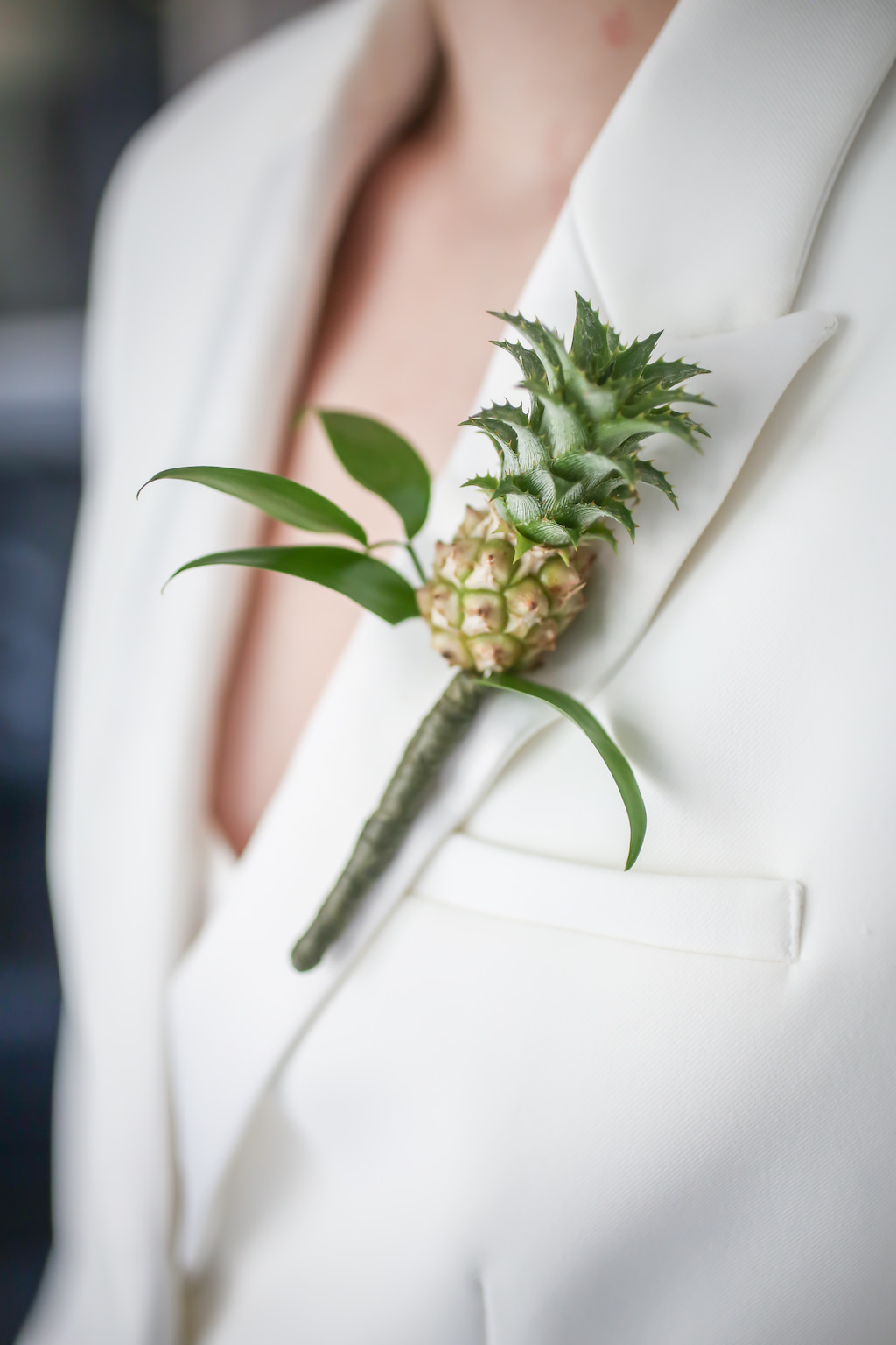 White Bridesmaids Suit Miniature Pineapple Wedding Boutonnière