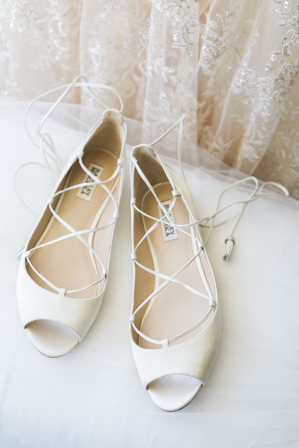 Badgley Mischka Lace-up Open Toe Ballet Flat Wedding Shoes