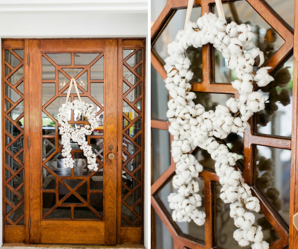 Old Florida Inspired Wedding Reception Decor Initial Wreath of Natural Cotton | Tampa Bay Wedding Planner Glitz Events