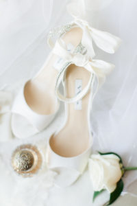 White Satin Open Toe Jeweled Ankle Strap Wedding Shoes
