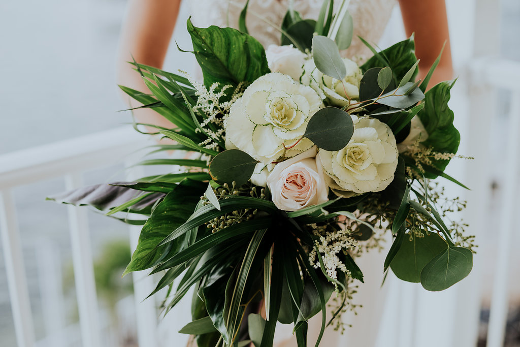 Coastal Inspired Bridal Wedding Bouquet with Blush Rose, White Flower, and Natural Coastal Greenery