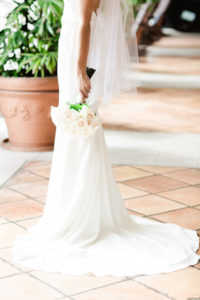 Outdoor Garden Bridal Portrait with Ivory Rose Bouquet