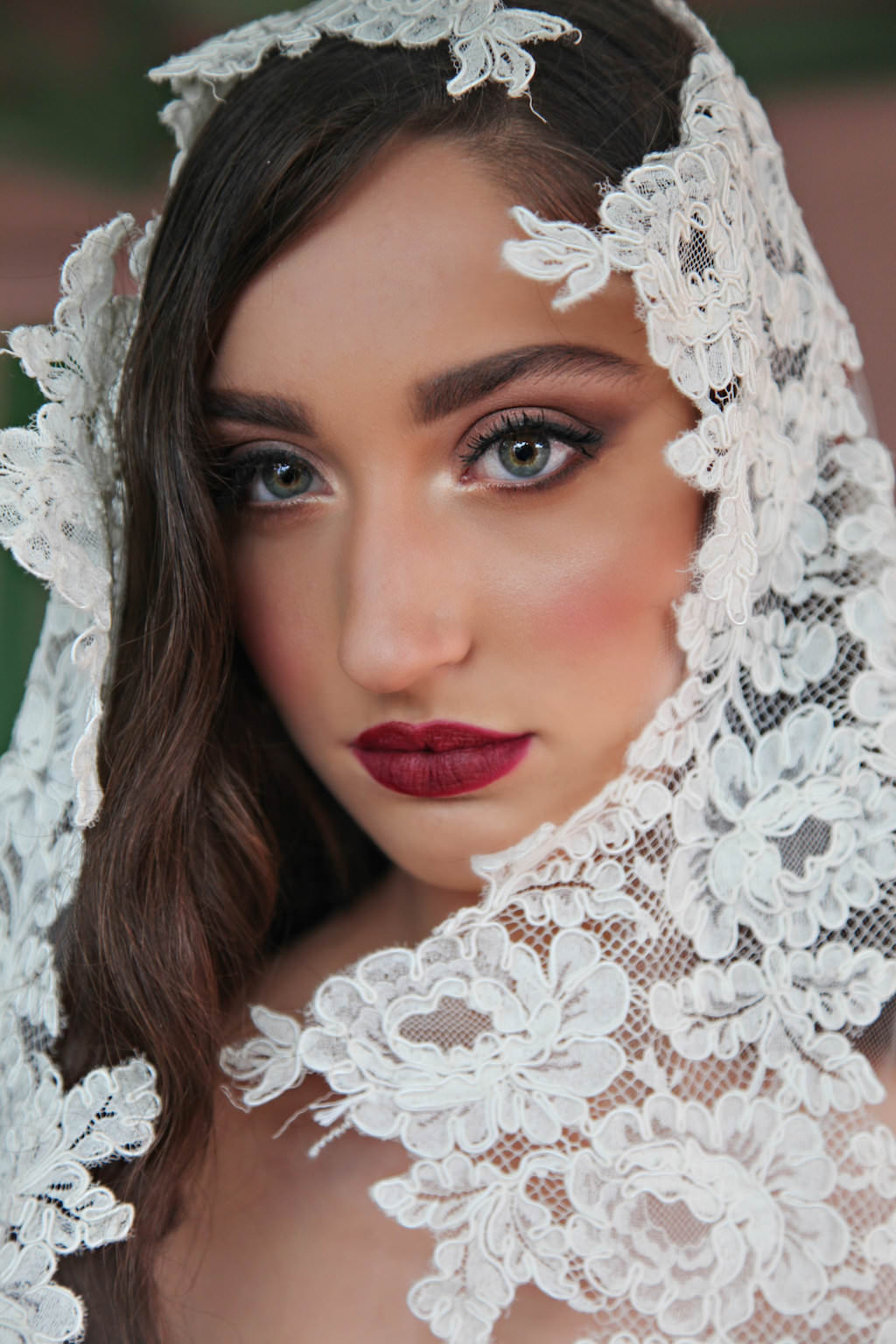 Vintage Havana Latin Cuban Inspired Bridal Style Portrait, with Floral Lace Veil