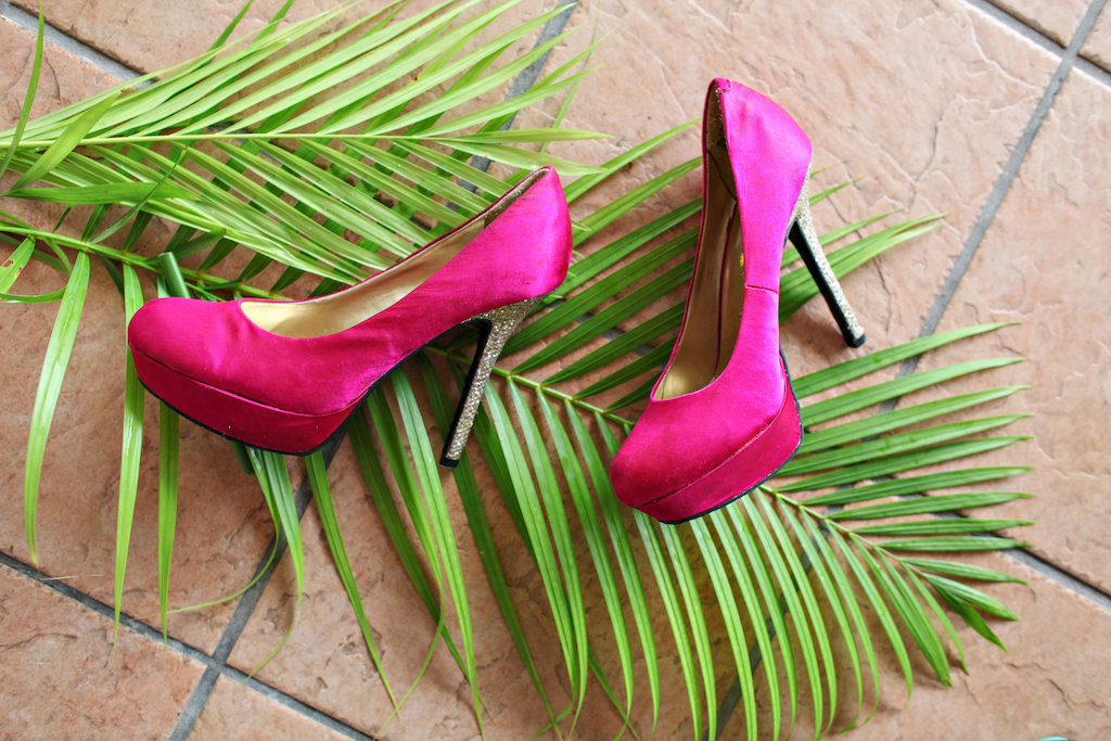 Tropical Havana Inspired Magenta Pink Wedding Shoes with Silver Glitter Heel