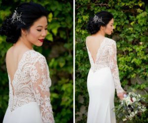 Outdoor Garden Bridal Portrait in V Back Lace Long Sleeve Daalarna Couture Wedding Dress from Tampa Bay Bridal Boutique The Bride Tampa | Bridal Hair and Makeup Michele Renee The Studio | Photographer Andi Diamond Photography