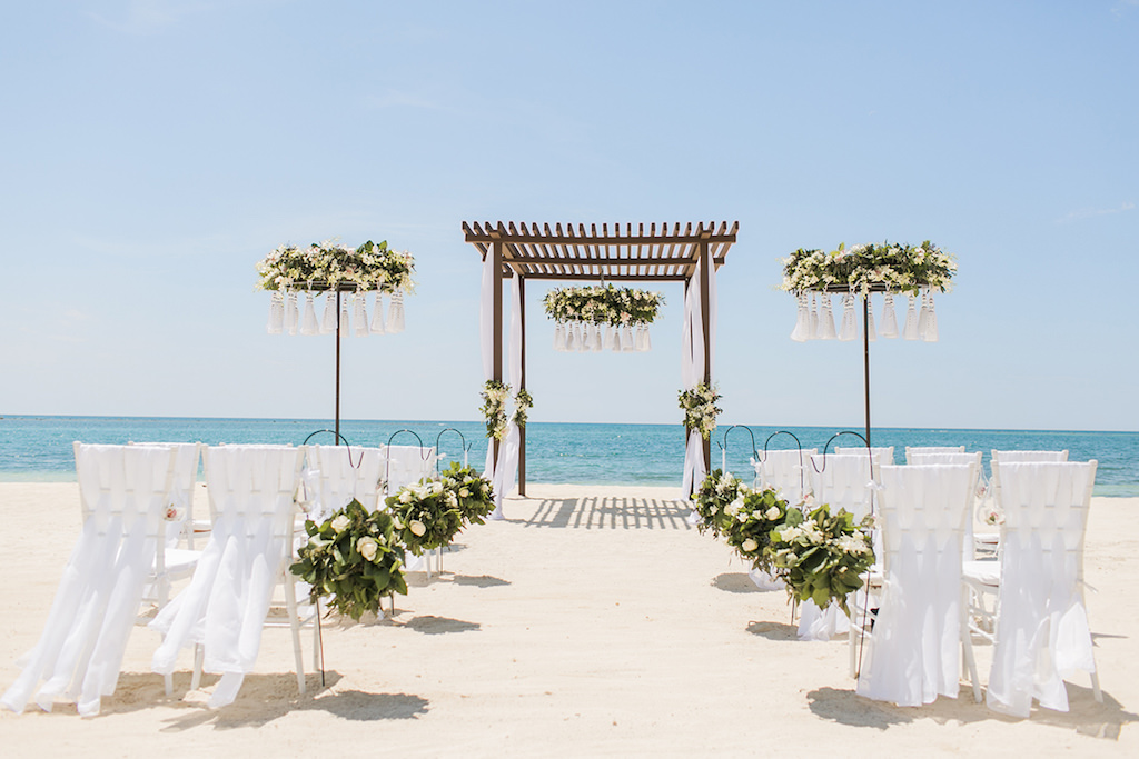 Sandals South Coast Jamaica Destination Caribbean Beach Wedding Tropical Ceremony Decor Inspiration | Alexis June Weddings