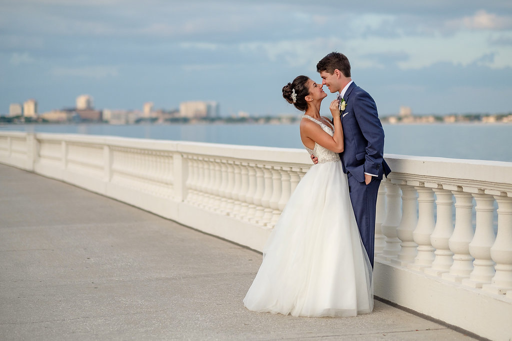 Outdoor Waterfront Bayshore Boulevard Wedding Portrait | Tampa Reception Venue Tampa Garden Club | Wedding Photography Marc Edwards Photographs
