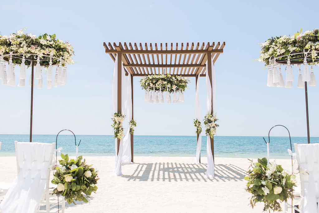 Sandals South Coast Jamaica Destination Caribbean Beach Wedding Tropical Ceremony Decor Inspiration | Alexis June Weddings