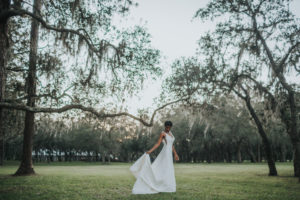Outdoor Stonebridge at the Lange Farm Garden Bridal Portrait | Tampa Bay Wedding Dress Boutique Truly Forever Bridal | Photographer Brandi Image Photography