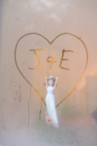 Funny Wedding Photo of Barbie in Wedding Dress with Bride and Groom Initials in Hand-drawn Heart
