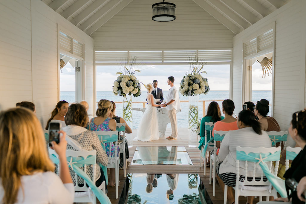 Sandals South Coast Jamaica Destination Caribbean Wedding Overwater Ceremony Chapel | Alexis June Weddings