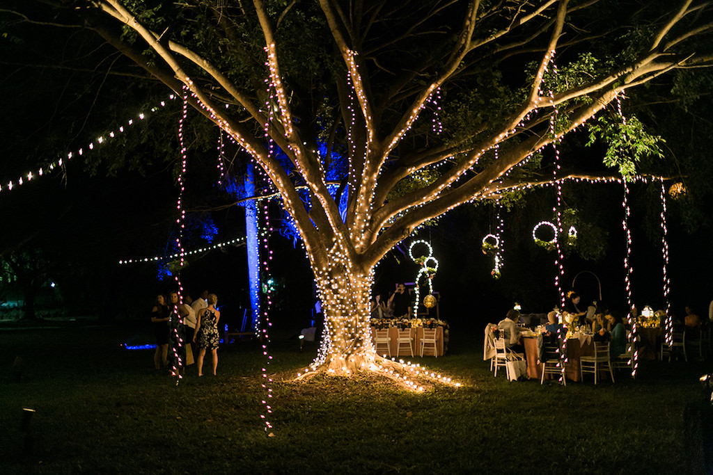 Sandals South Coast Jamaica Destination Caribbean Wedding Enchanted Garden Wedding Reception Decor & Centerpieces with Twinkle String Lights | Alexis June Weddings