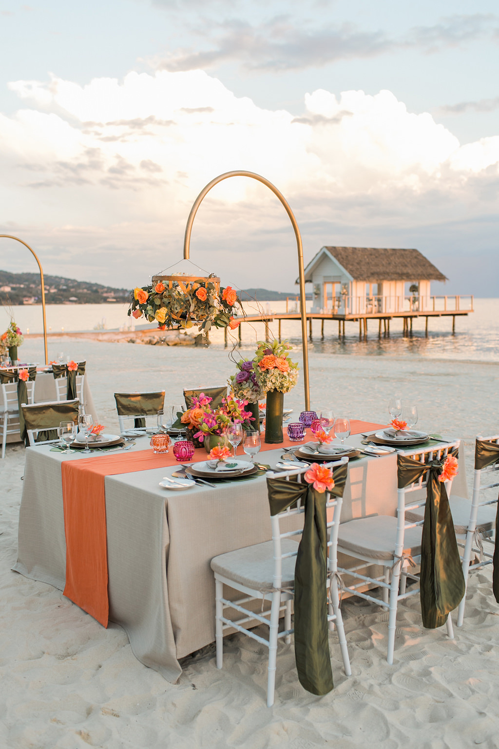 Sandals South Coast Jamaica Destination Caribbean Wedding Tropical Beach Wedding Reception Decor and Centerpieces | Alexis June Weddings