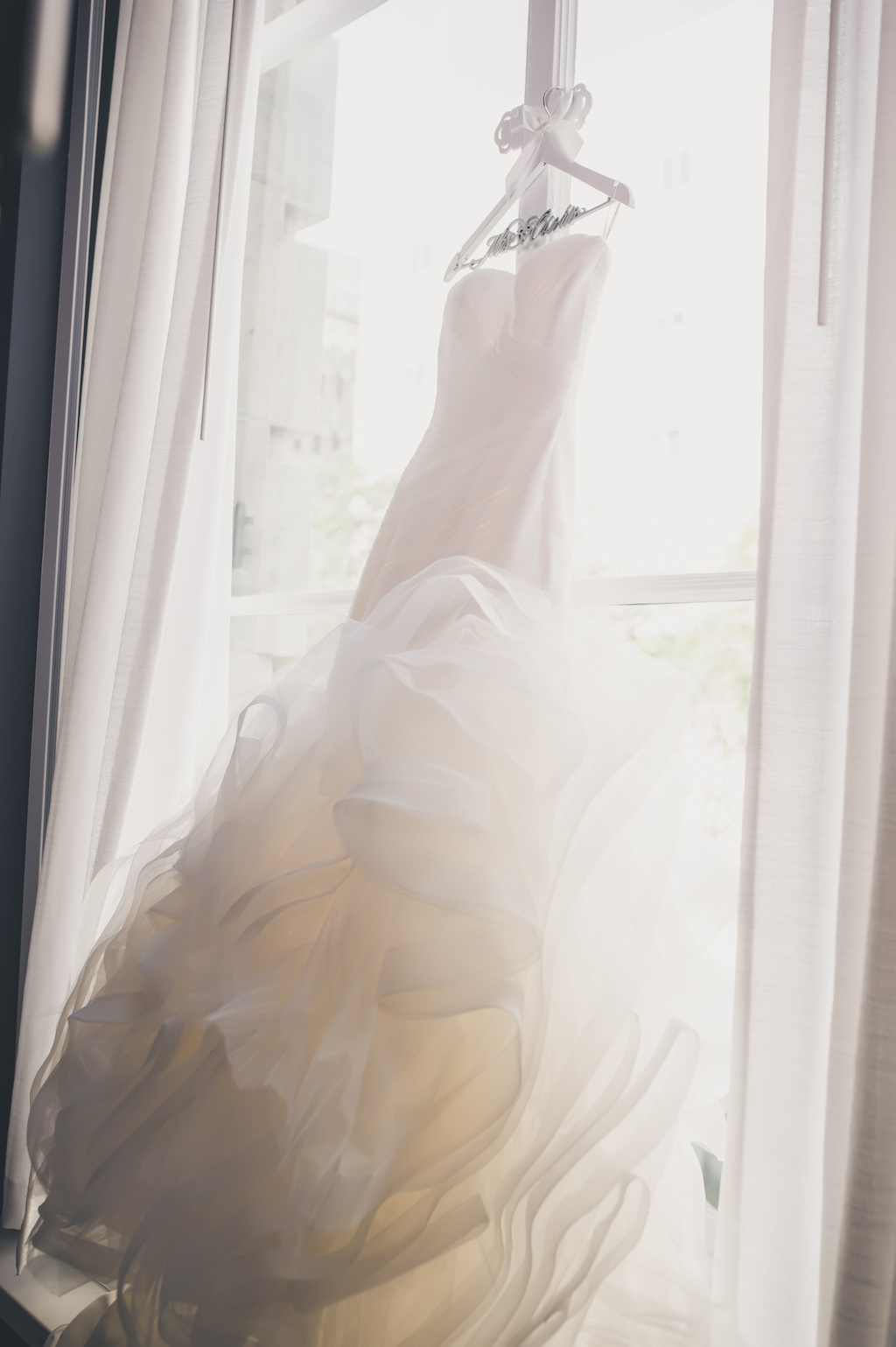 Pronovias Layered Mermaid Strapless Wedding Dress on Custom Hanger