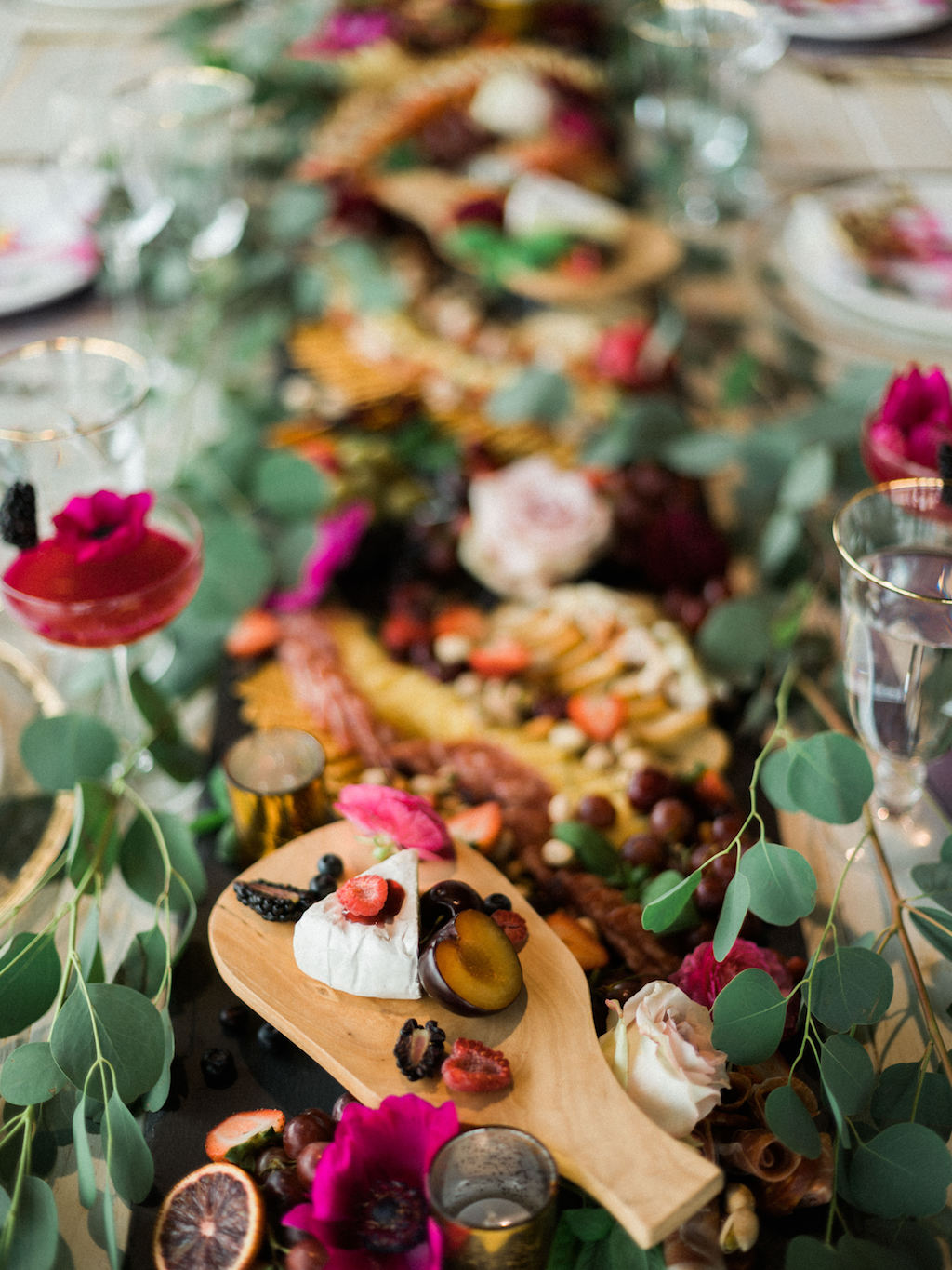 Modern Fuchsia Wedding Charcuterie Board with Greenery | Lakeland Florida Wedding Caterer Tastes of Tampa Bay