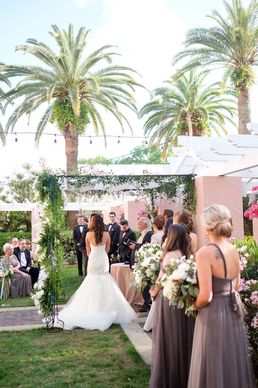 Outdoor Jewish Wedding Ceremony Portrait, Bridesmaids in Mauve Dresses | St Pete Wedding Photographer Marc Edwards Photographs | Historic Hotel Venue The Vinoy