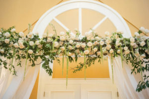 White Floral and Organic Greenery with White Draping Arch | Tampa Bay Wedding Decor Rental Gabro Event Services