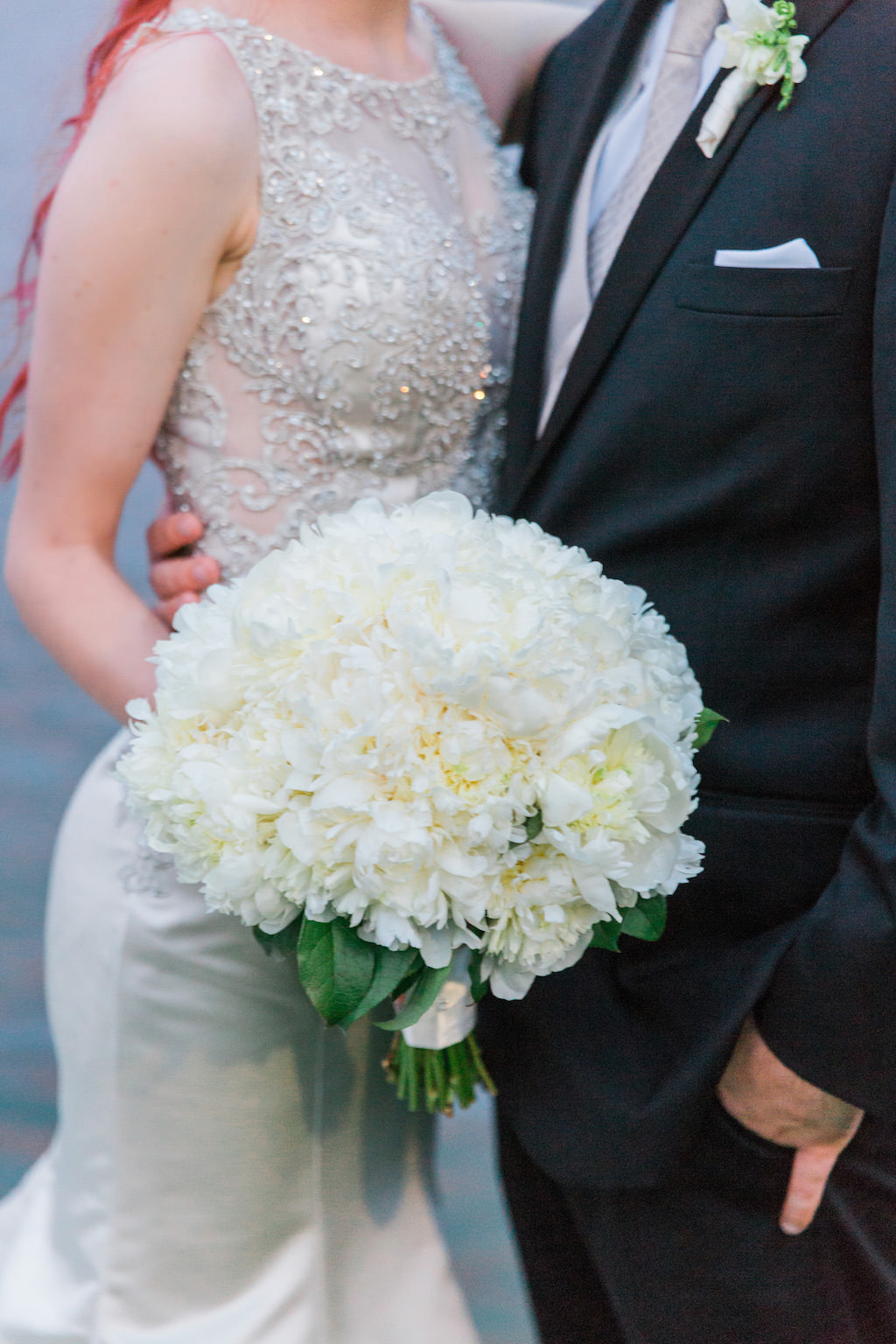 Outdoor Bridal Portrait with Elegant Simple Bouquet of White Peonies with Greenery | Tampa Bay Wedding Florist Cotton & Magnolia