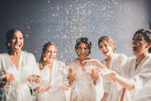 Bridal Party Getting Ready Portrait with Glitter Confetti | Tampa Bay Wedding Planner Special Moments Event Planning