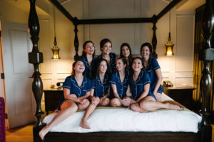 Bridal Party Getting Ready Portrait in Matching Blue Pajamas | Tampa Bay Boutique Hotel Wedding Venue The Birchwood