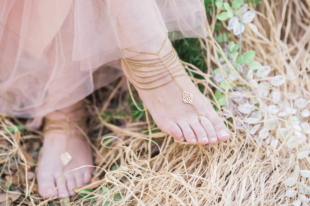 Boho Barefoot Bride with Gold Feet Jewelry