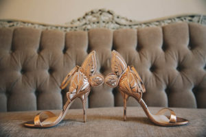 Rose Gold Wedding Open Toe Stiletto Wedding Shoes with Butterfly Wing Heels