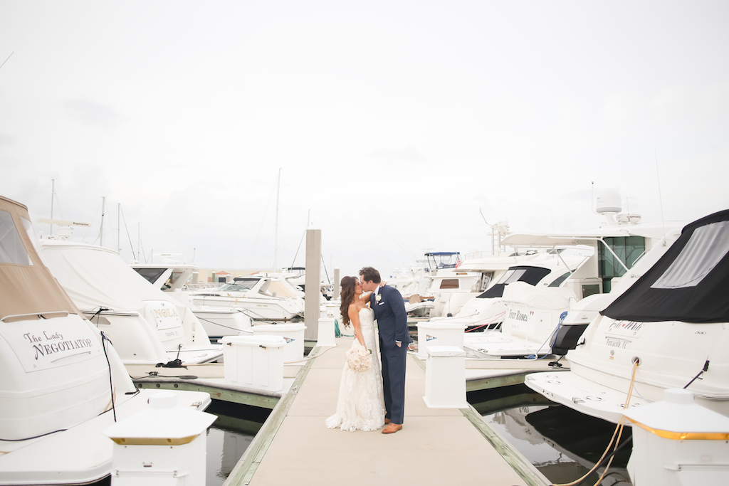 Outdoor Waterfront Marina Dock Wedding Portrait, Groom in Navy Blue Suit with Brown Shoes | Tampa Bay Wedding Venue The Westshore Yacht Club | Photographer LIfelong Studios Photography