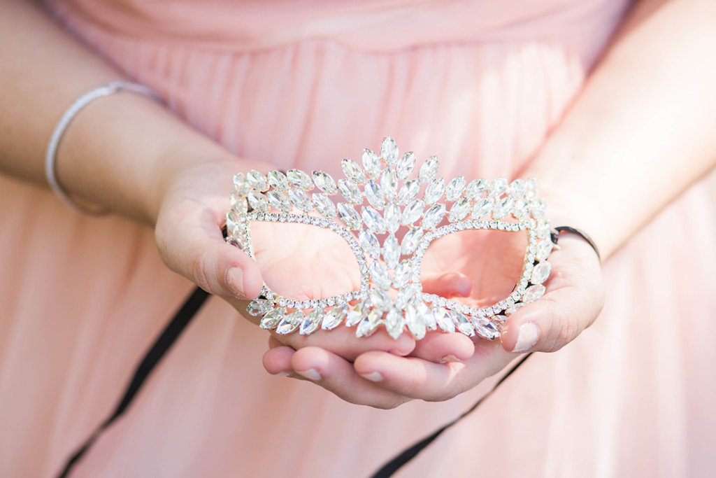 Whimsical Garden Wedding Inspiration With Venetian Mardi Gras Mask