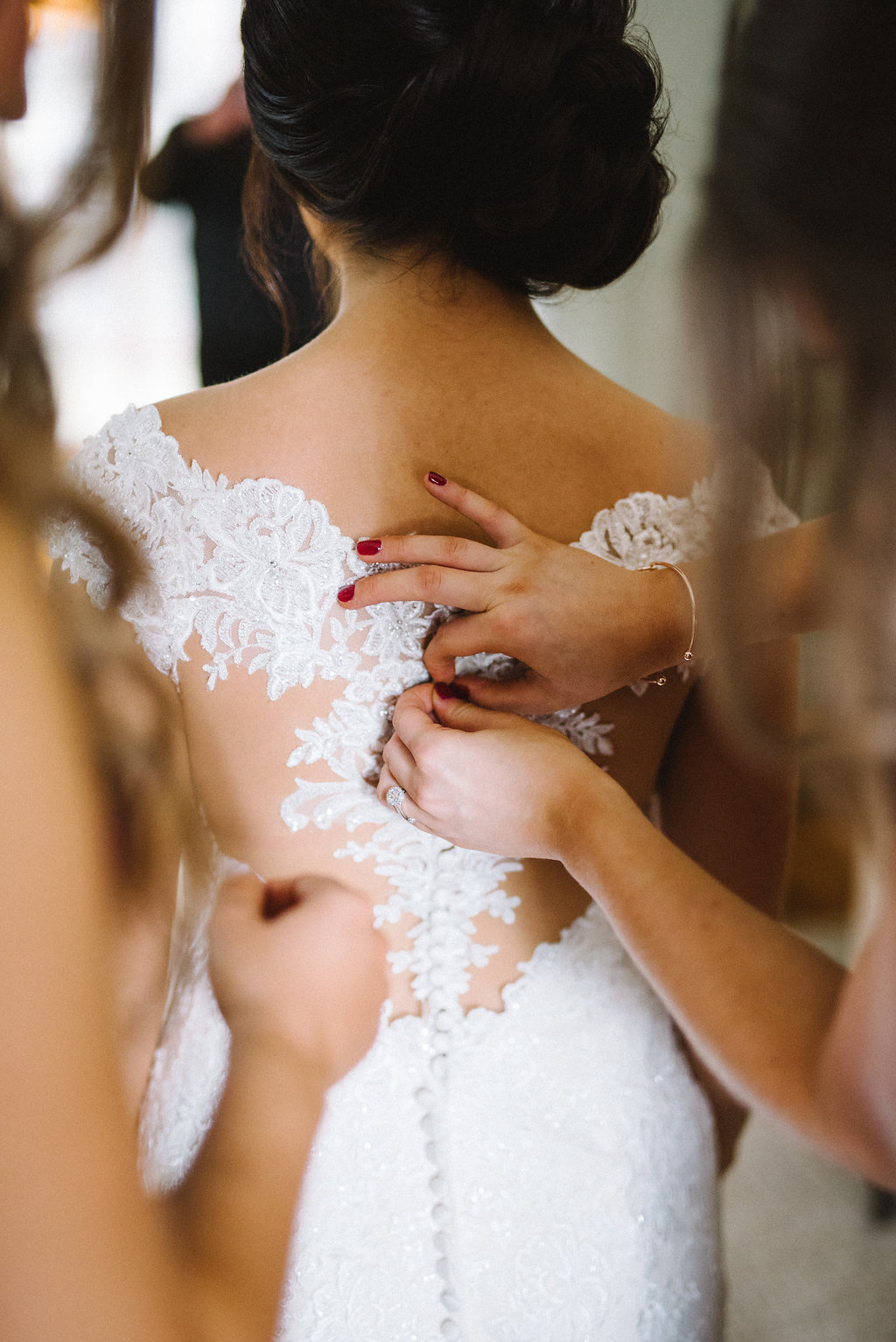Bride Getting Ready Portrait in Lace Illusion Back Stella York Wedding Dress | Tampa Wedding Photographer Kera Photography