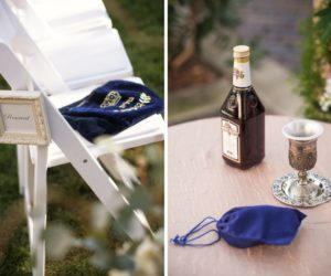 Outdoor Garden Jewish Wedding Ceremony Details with Blush Linens and White Folding Chairs
