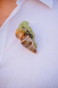 DIY Handmade Beach Inspired Grooms Boutonniere with Seashell and Dried Seagrass Greenery