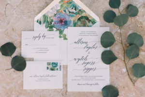Greenery Organic Inspired White Wedding Invitation with Floral Envelope Liner and Modern Script Font
